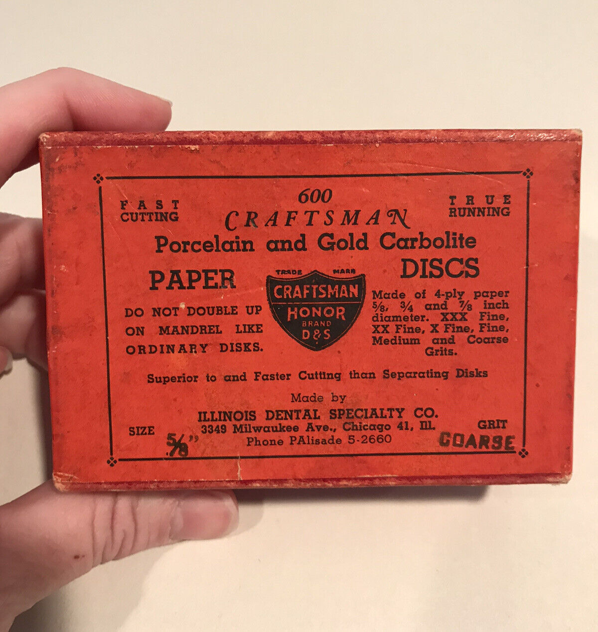 Vintage Dentist Carbolite Dental Paper Discs 600 Craftsman Porcelain and Gold