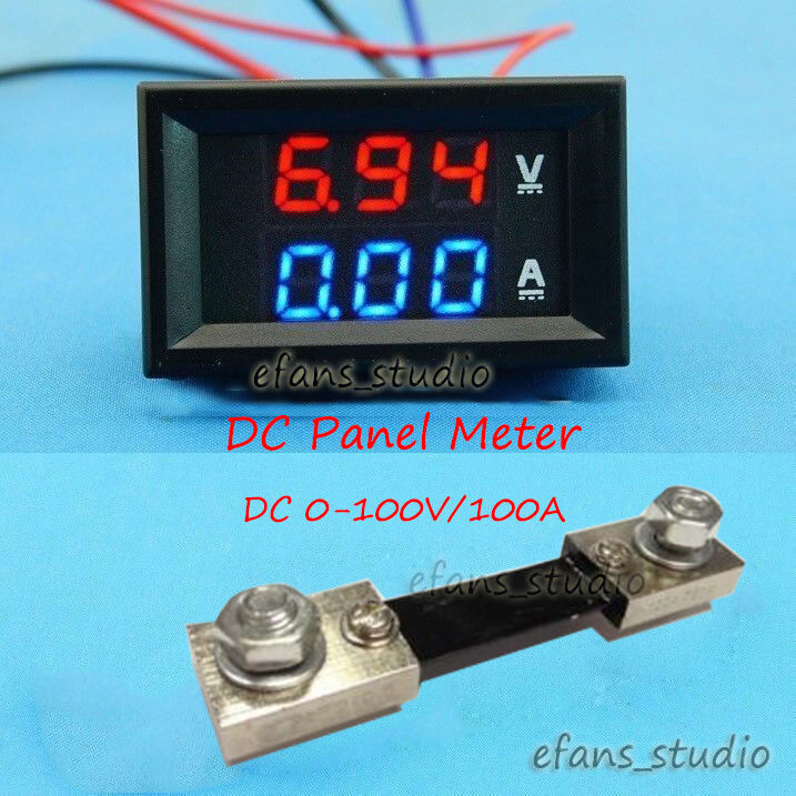 0-100V 100A DC Digital LED Voltmeter Ammeter Amp Volt Meter + 100A shunt 12v 24v