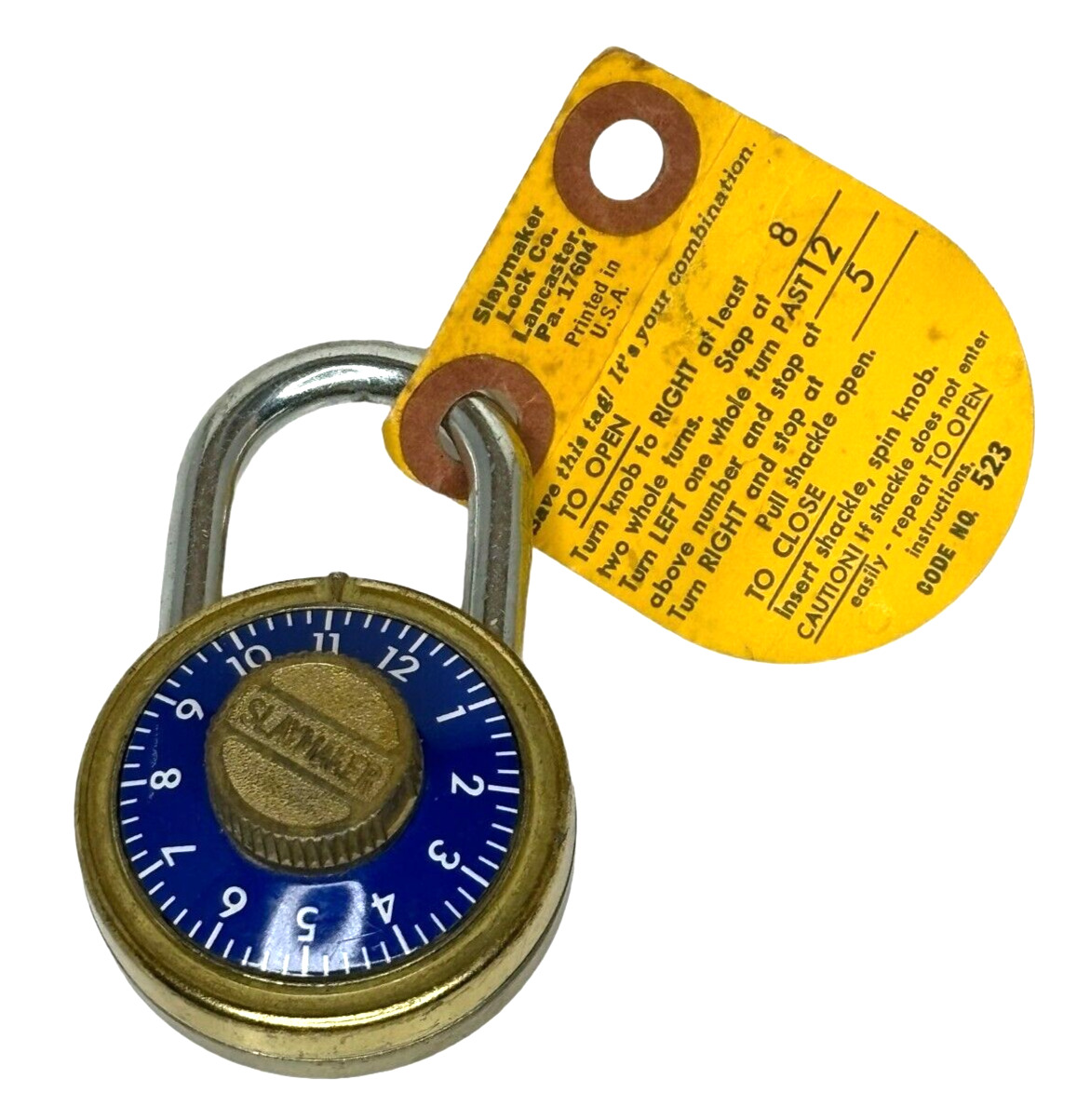 Vintage Slaymaker Blue Gold Combination Lock USA w/ Combination Code