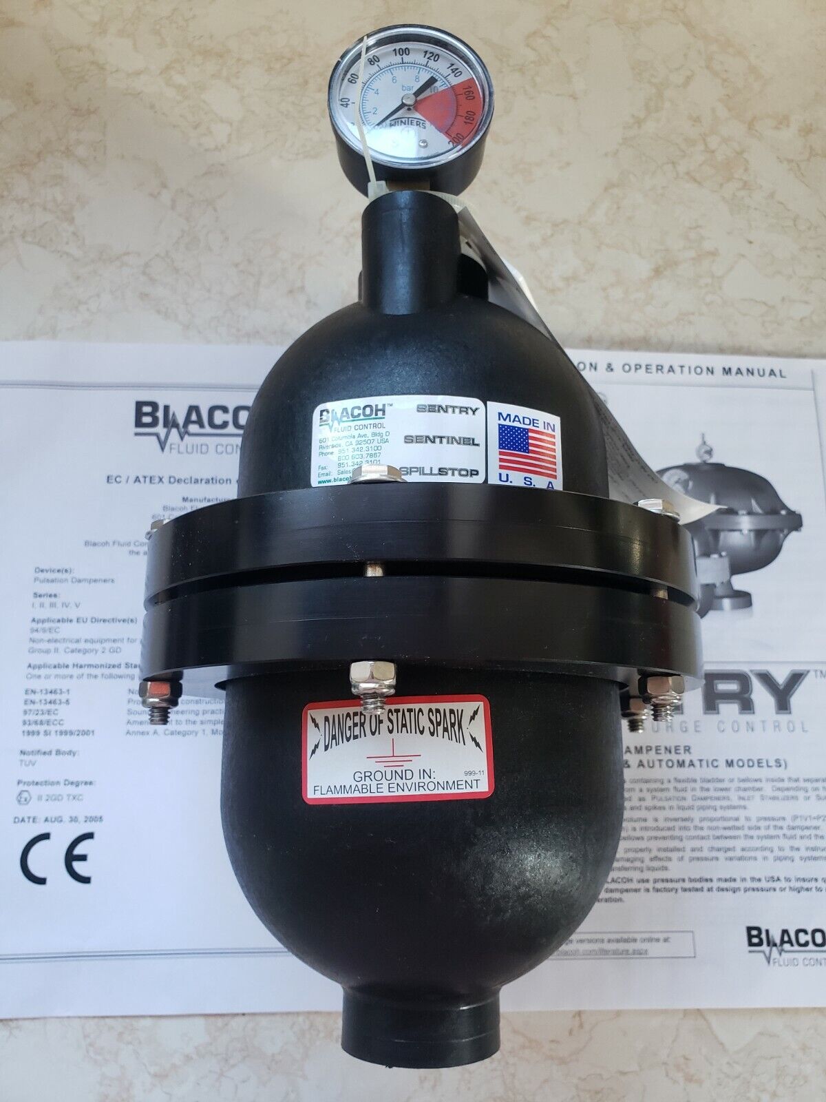 NEW Blacoh Fluid Control Sentry Pulsation Dampener A321TR-1-AT Sentinel 