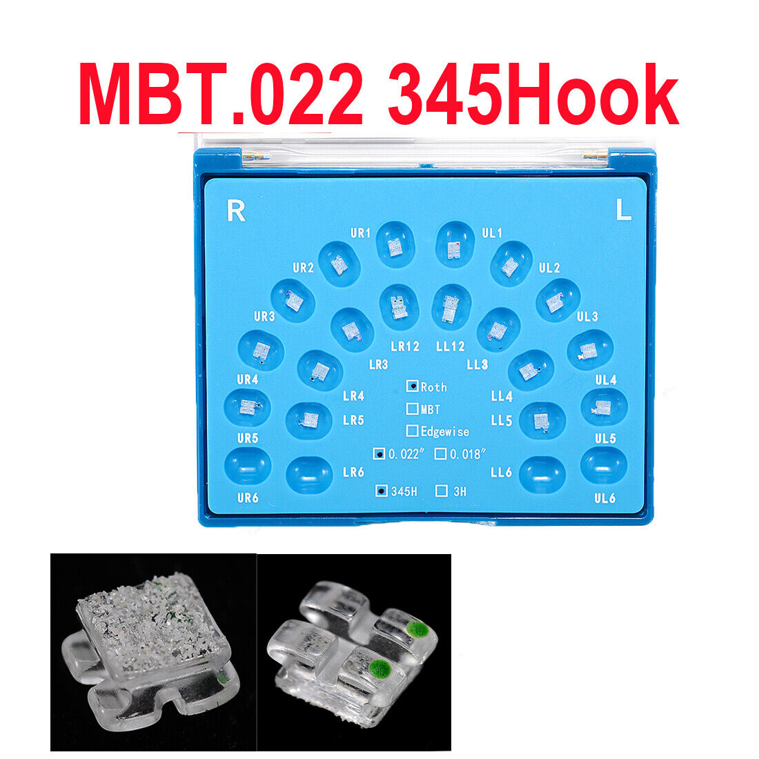 20pcs Ortho Monocrystalline Sapphire Dental Ceramic Clear Bracket MBT/ROTH 0.22 