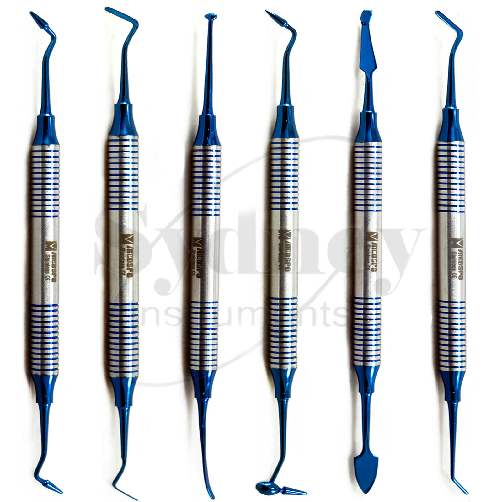 Set Of 6 Dental Amalgam Composite Filling Instruments Blue Titanium Coated