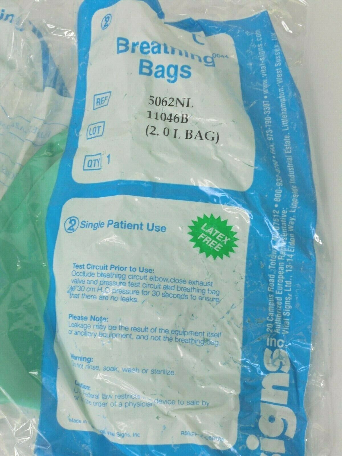 VITAL SIGNS 5062NL BREATHING BAG LATEX FREE 2.0L (LOT OF 5)