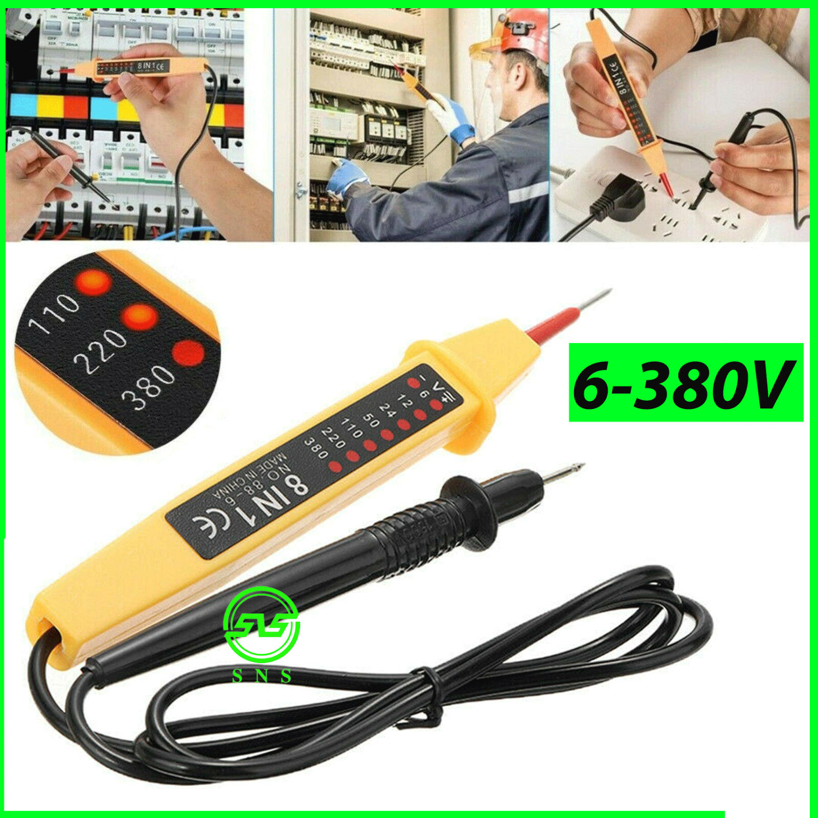 Electric AC/DC Voltage Detector Pen Tester 6-380V Voltmeter Ammeter Circuit 8in1