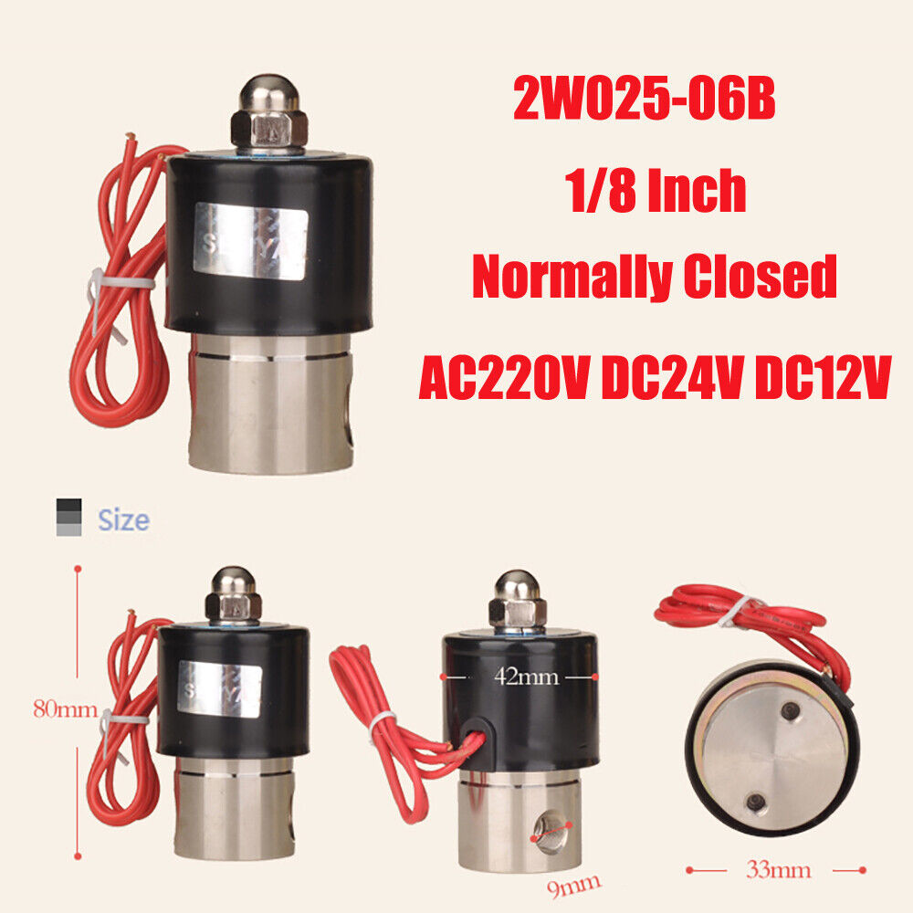Stainless Steels Solenoid Valve Air Water Oil Normally Closed DC12v DC24v AC220v