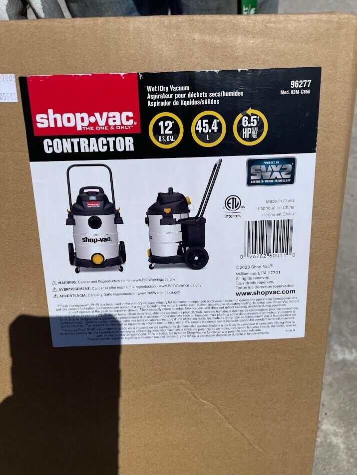 SHOP-VAC 9627706 Shop Vacuum,12 gal,Stainless,105 cfm 784HV7