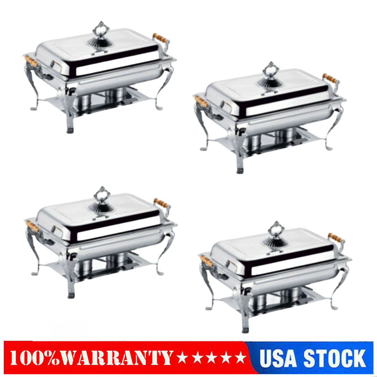 4 Pack Catering Stainless Steel Chafer Chafing Dish Sets 8 QT Full Size Buffet