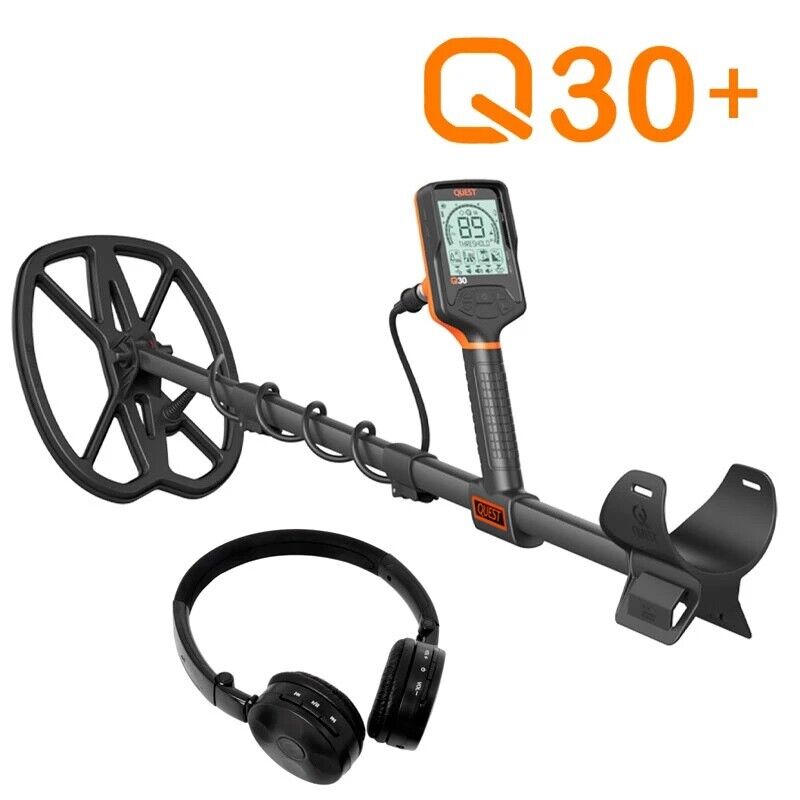 Quest Q30+ Metal Detector w/Wireless Headphones & RaptorX TurboD 9×11″ Coil