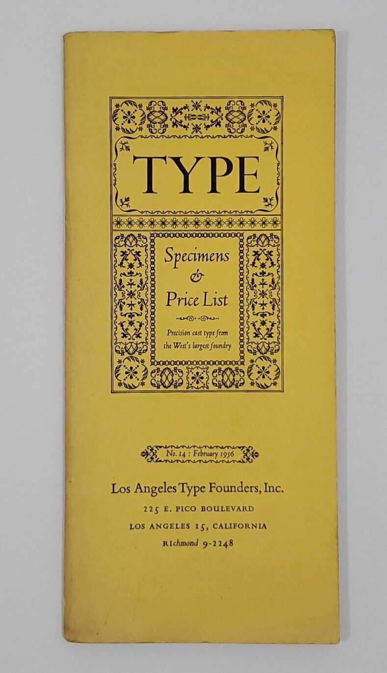  Vintage 1956 Los Angeles Type Founders - Type Specimens & Price List Catalog