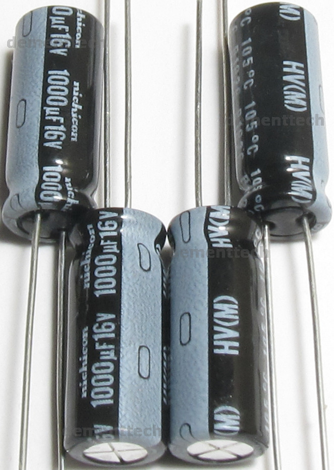 4x Nichicon HV 1000uF 16V radial 105C capacitors 8mm caps 8x20 Low-ESR Impedance