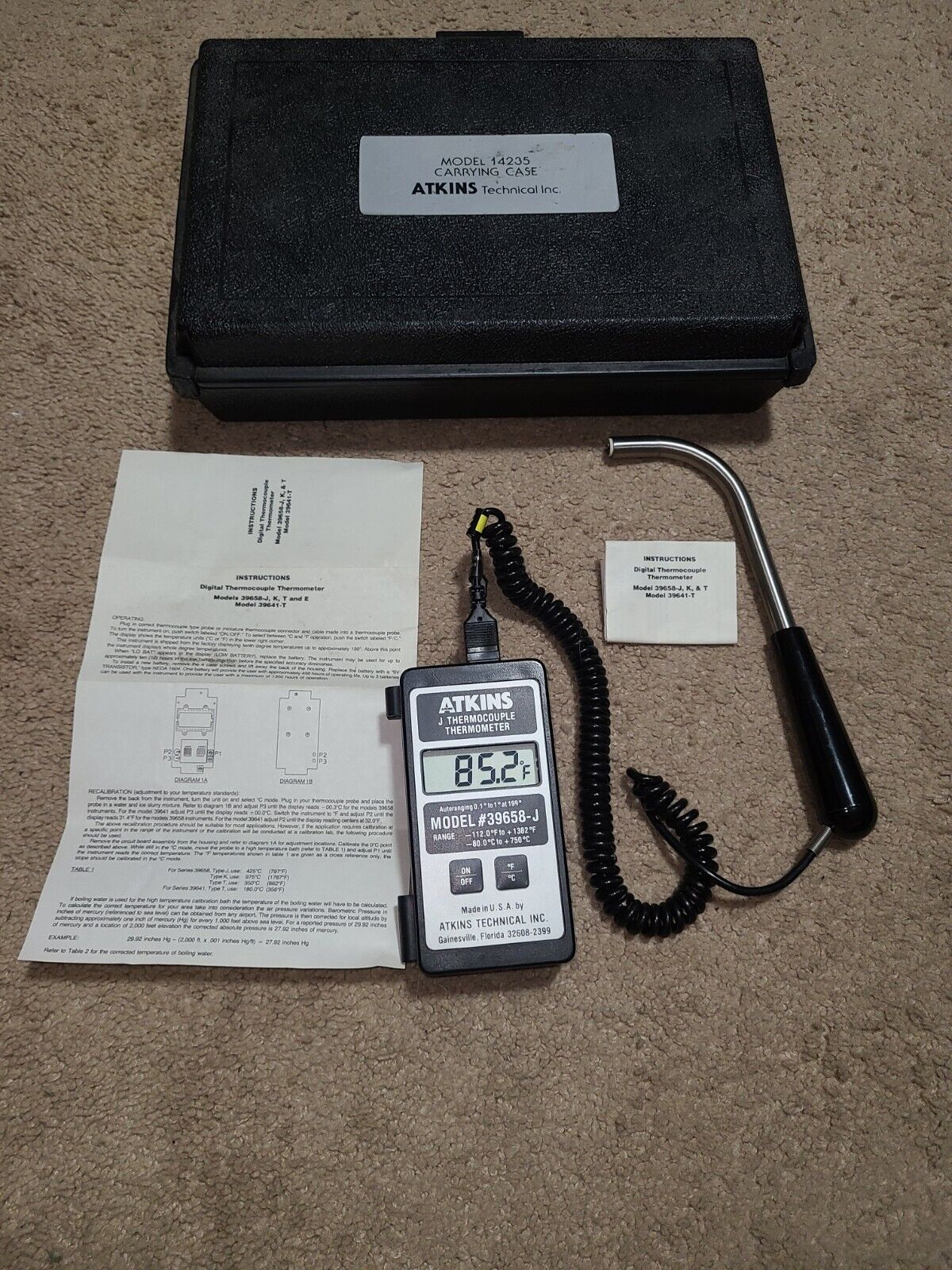 Atkins J Thermocouple Thermometer Digital # 39658-J w Carrying Case 14235  MINT