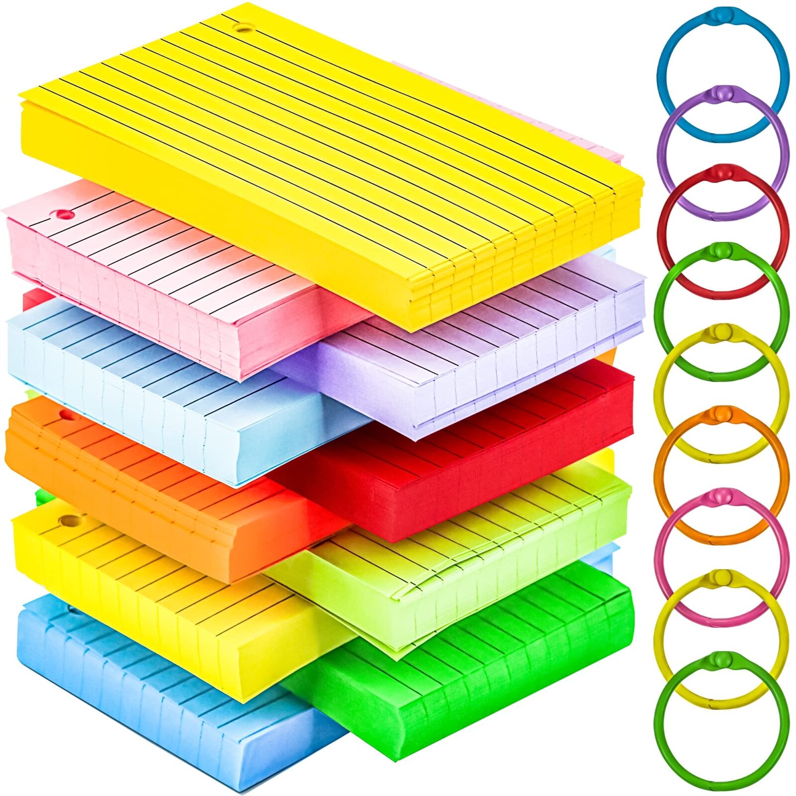 600 Pcs Ruled Index Cards 3x5 Inch Colored Flash Cards with Ring for School