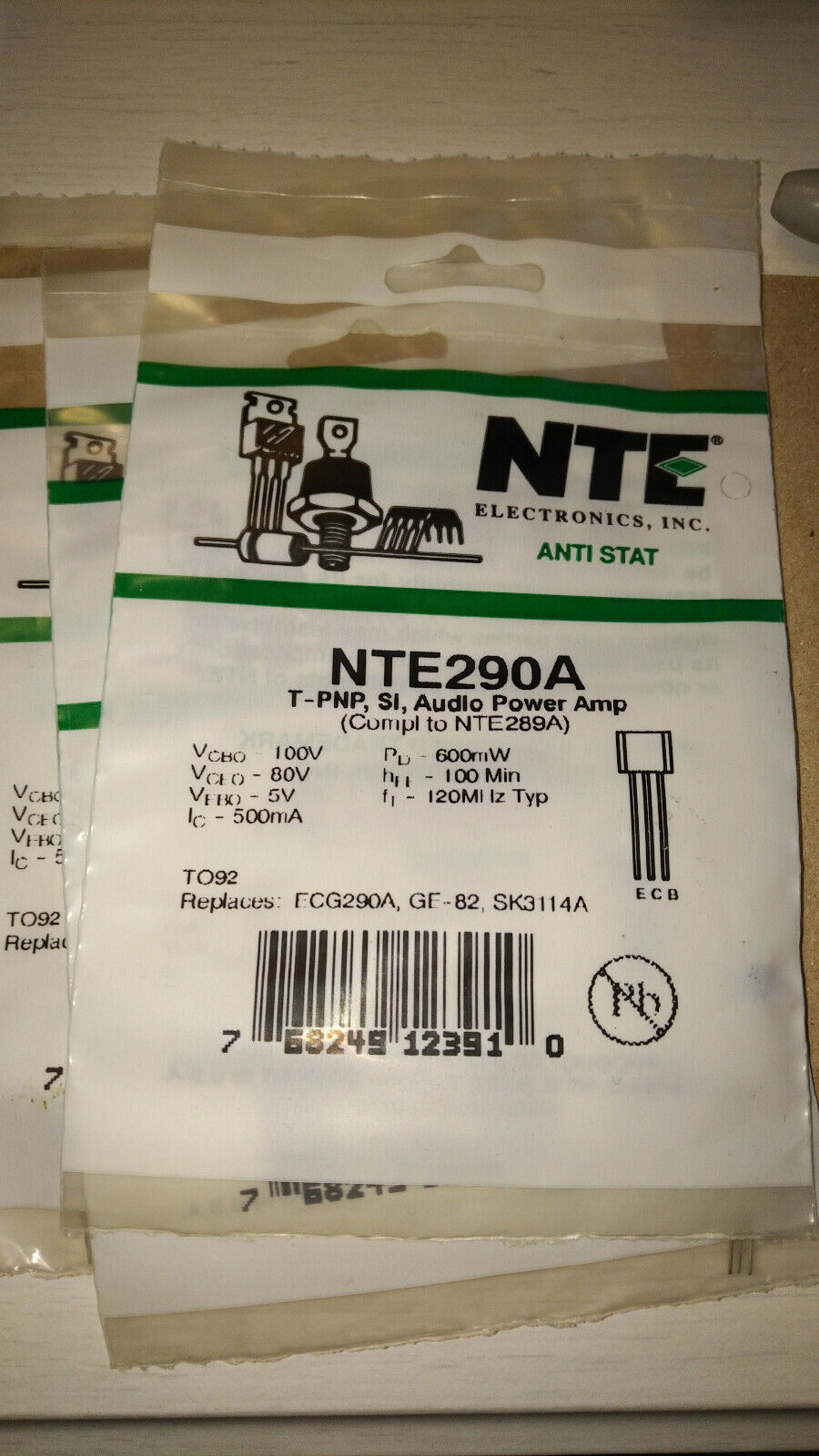 NTE NTE290A PNP transistor TO92 80V 0.5A lot of 3
