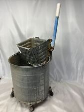 Vintage White Galvanized Steel Mopping Mop Bucket on Casters 8 Gal + picture