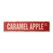 CARAMEL APPLE Vintage Street Sign Metal Plastic taffy apples brown sugar fair picture
