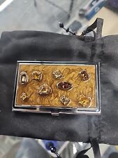Vintage Silver Tone Business Card Holder Case with Faux Stones picture
