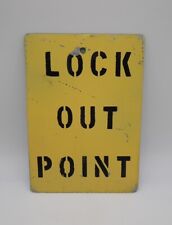 Vintage Lockout Lock Out Point Warning Notice Caution Black & Yellow Metal Sign picture