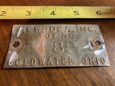 Vintage New Idea Inc. Coldwater Ohio Lot No. L85 Metal Tag Plate picture