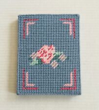 Vintage Hand Cross Stitched Plastic Canvas Address Book Blue Pink Flower Cover picture