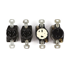 Hubbell Lot of 4 Vintage Black Receptacle ~ 2 Twist Lock 20A 250V & 2 Plug-In picture