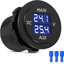 LED Digital Double Voltmeter, round Panel Voltage Monitor Blue for Car Pickup RV picture