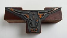Vintage Metal & Wood Printing Block Longhorn Steer or Bull picture