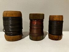 Vintage Lot of 3 Wood Spools of Wire, copper, etc. picture