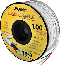 100Ft.18Awg Low Voltage LED Cable 3 Conductor White Sleeve In-Wall Speaker Wire  picture