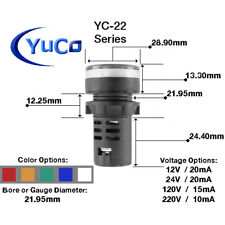 (1) YuCo YC-22 22mm AC LED Pilot Panel Indicator Light Choose: Color and Voltage picture