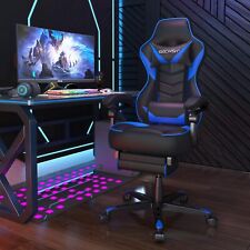ELECWISH Gaming Chair Ergonomic Blue Computer Office Chair Recliner w/ Footrest picture