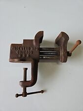 Vintage Indestro Mfg Small Red Cast Iron Bench Clamp Mount Style Vise 2