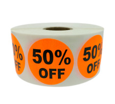 Orange 50% Off Sticker | Sale Discount Pricing Retail | 1.5