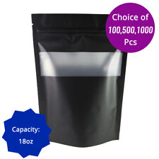 18oz Double-Sided Matte Black Mylar Stand up Zip Lock Bag w/ Rectangle Window O5 picture