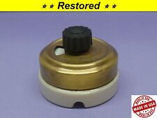 Vintage Round Turn Twist Rotary Switch Single-Pole ON/OFF Brass/Porcelain GE USA picture