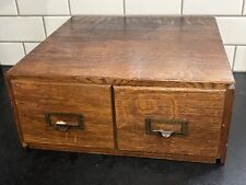 Vintage Office 2 Drawer Wooden Card Catalog File Cabinet Brass Accents picture