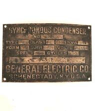 Vintage General Electric Synchronous Condenser Motor ID Name Plate Advertising picture