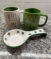 Rae Dunn Saint Patty’s day mugs w/ spoon rest bundle x03 green white  color picture