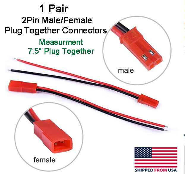 JST 2Pin Connector Male/Female Plug Cable RC Lip Battery, Led lights 7.5\