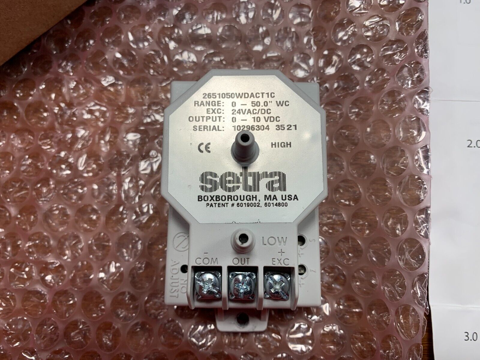 Setra pressure transducer 0-50