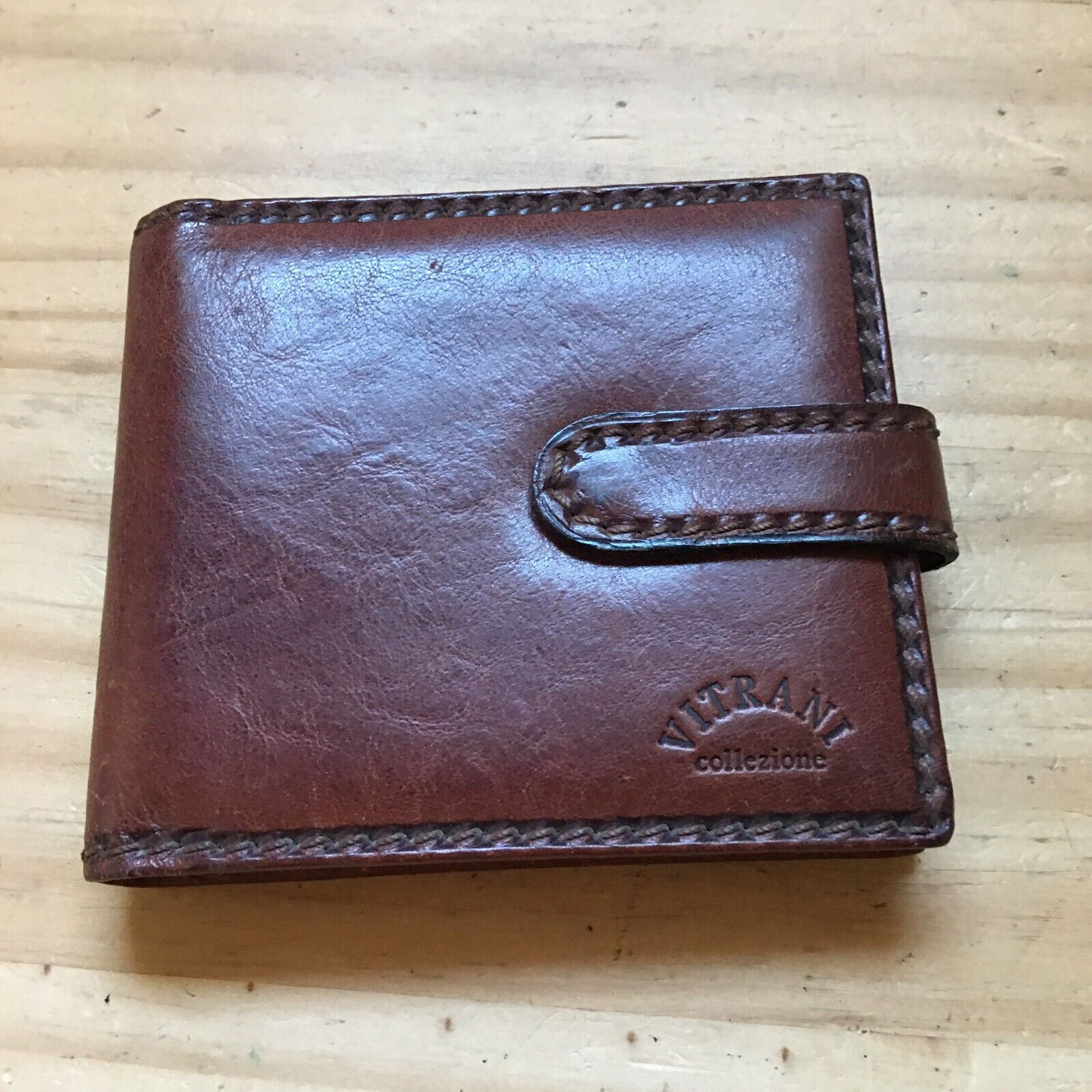 Vintage 1995 VITRANI Collezione Brown Leather Wallet Size Personal Notes Italian