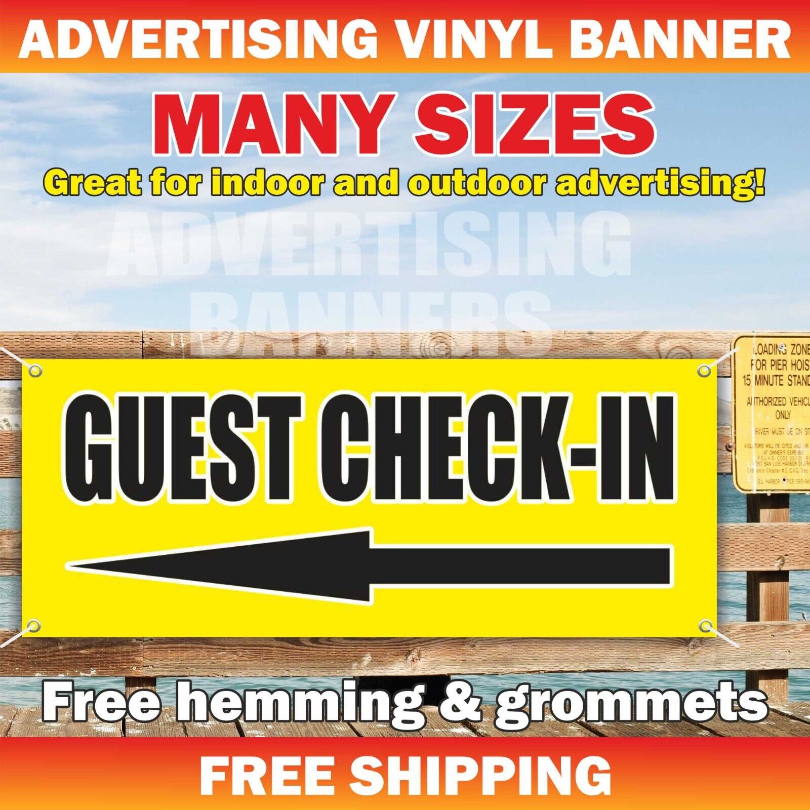GUEST CHECK-IN Advertising Banner Vinyl Sign Reception Motel Hotel Room