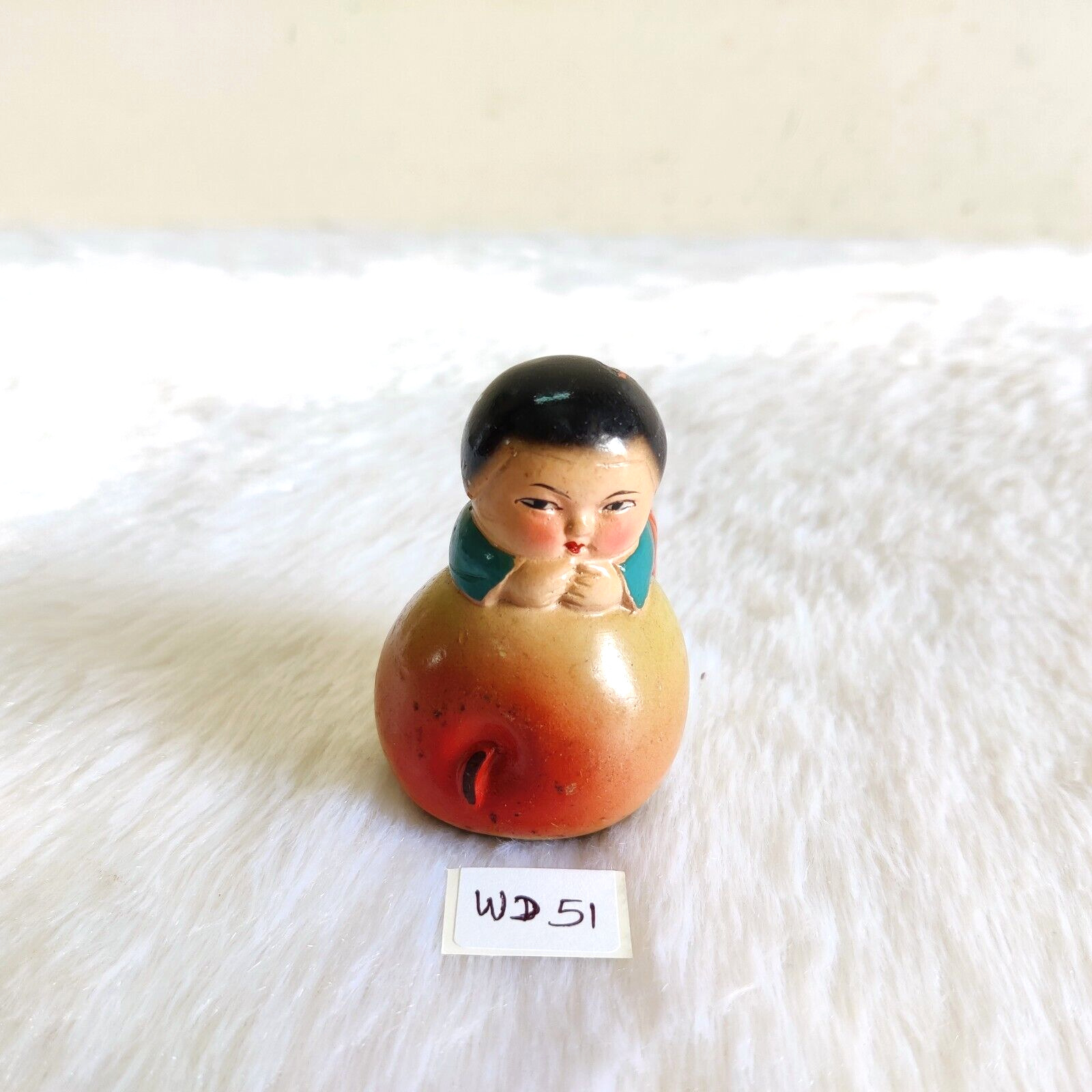Vintage Colorful Baby On Apple Terracotta Figure Old Sharpener Stationery WD51