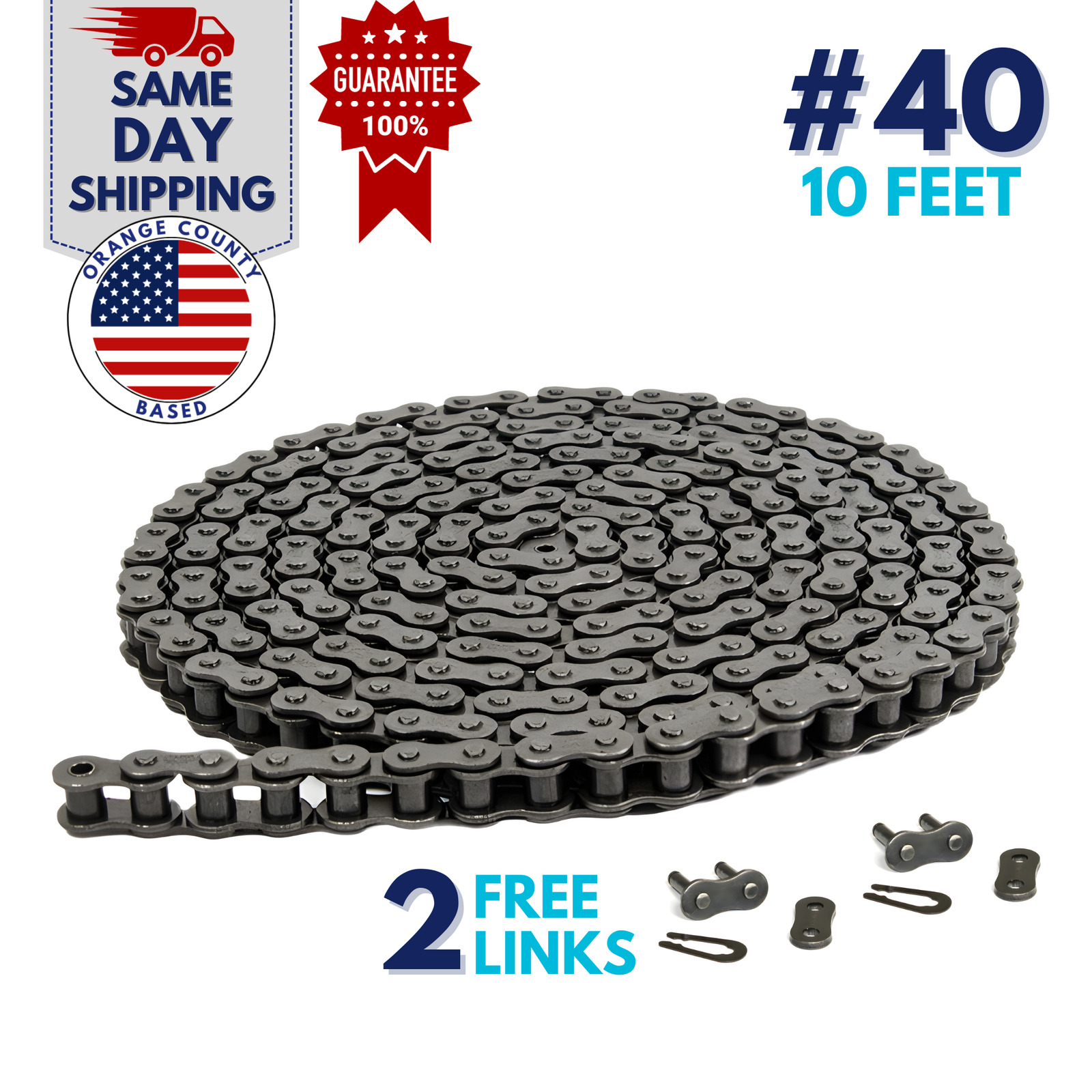 #40 Roller Chain 10 Feet with 2 Connecting Links