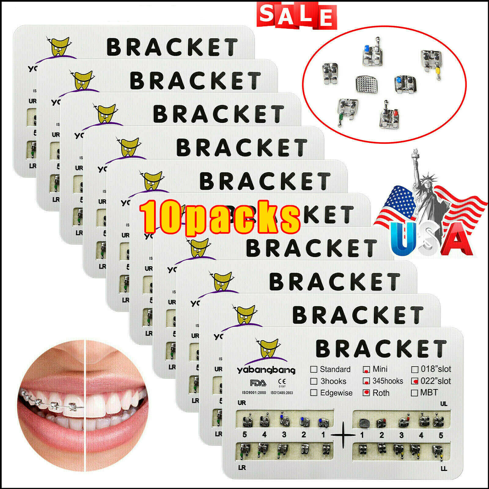 10 Packs Dental Orthodontic Braces Brackets Mini Roth 022\