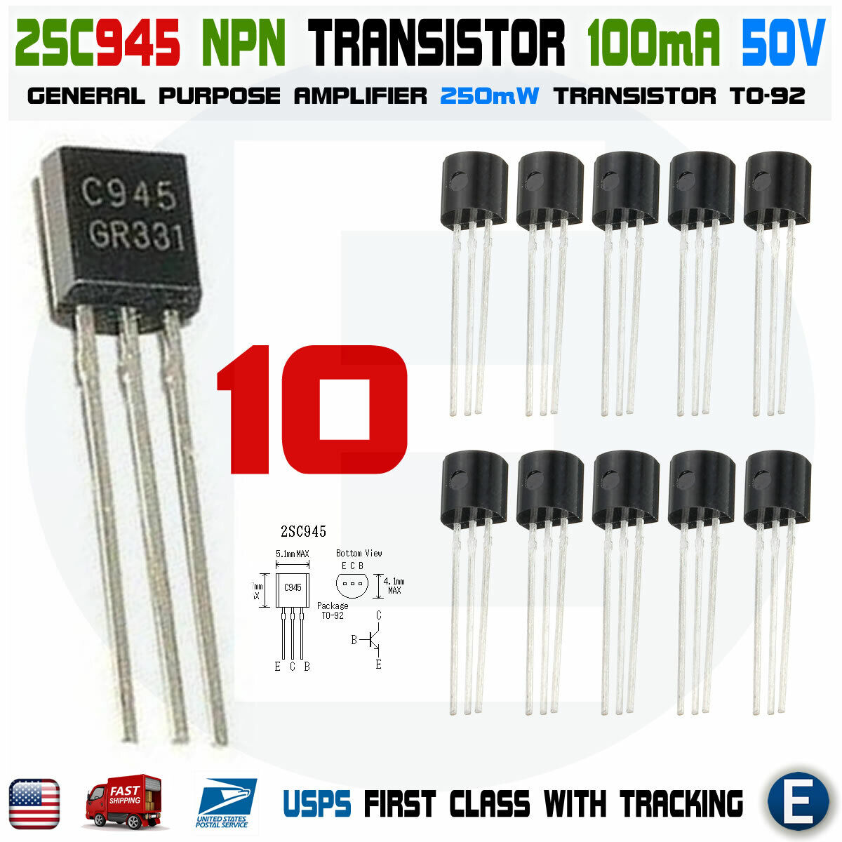 10pcs 2SC945 Amplifier NEC TO-92 Transistor C945 KCS945 NPN USA seller