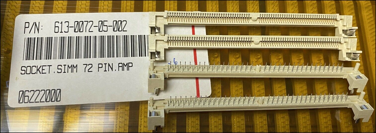AMP 72 PIN SIMM MEMORY SOCKET 613-0072-05-002, 23 DEGREE LOT OF 4 PCS METAL LOCK