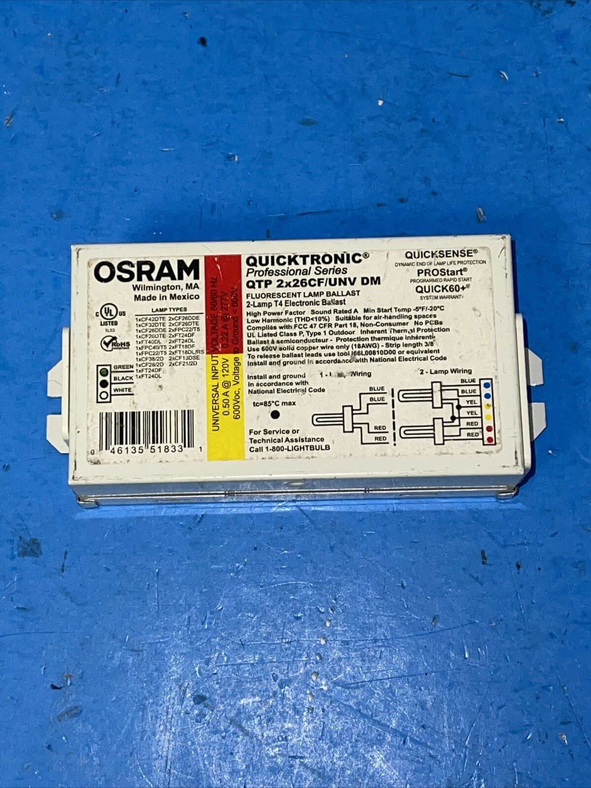 Osram Quicktronic QTP2x26CF/UNV-DM 51833 Electronic Fluorescent Ballast PROStart
