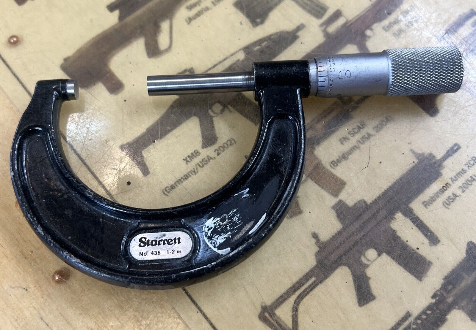 Vintage Starrett No.436 1-2 inch Outside Micrometer Caliper Toolmaker Tool