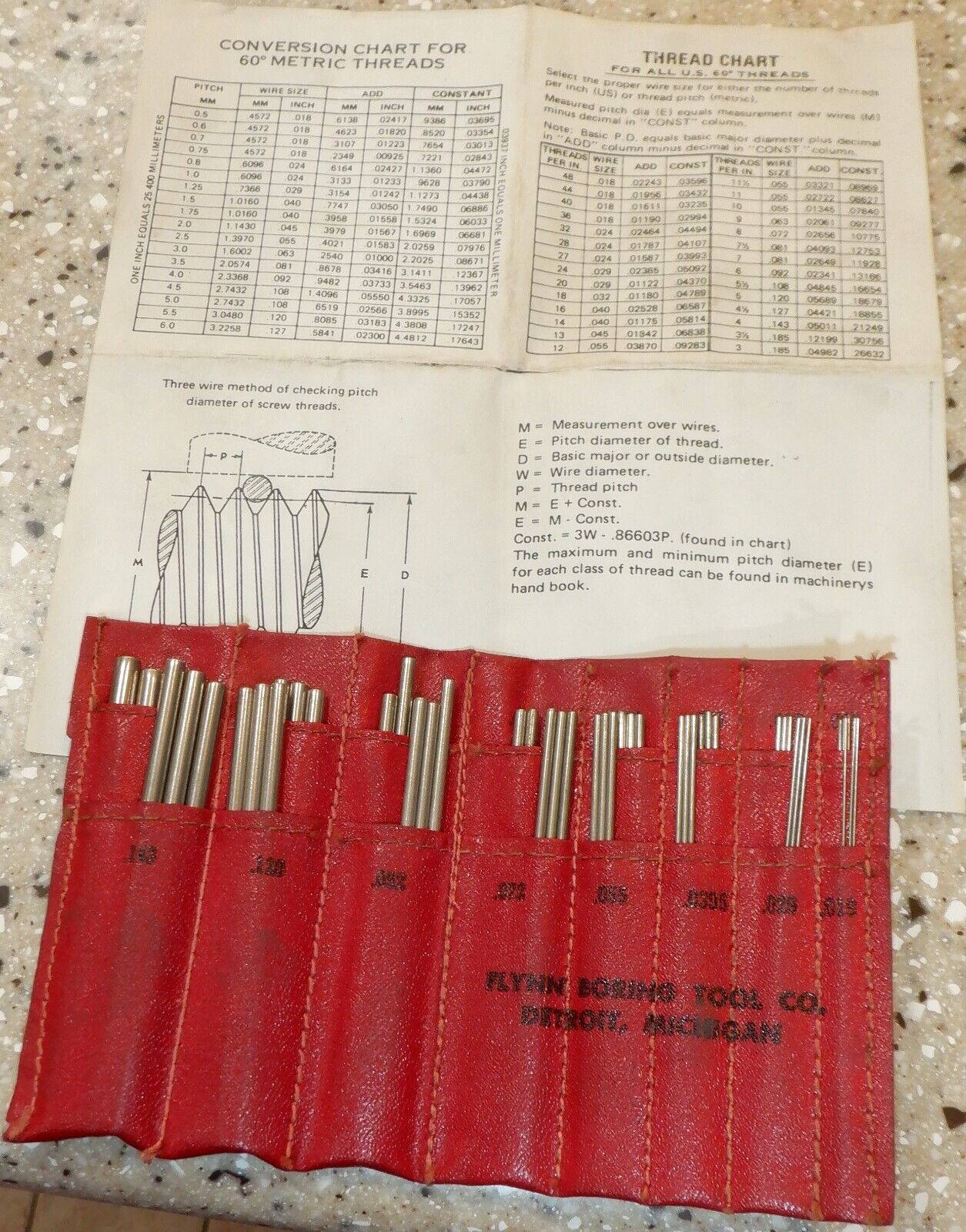 Vintage FLYNN Boring Tool Co. Thread Measuring Wires