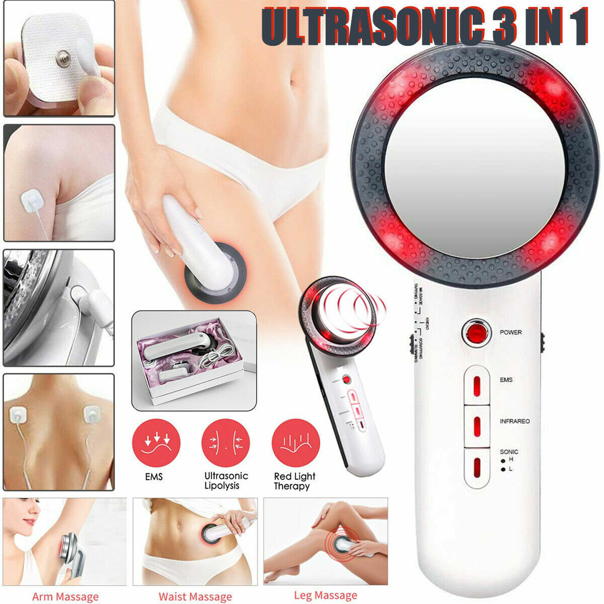3in1 Ultrasonic Cavitation Fat Remover Slim Anti-Cellulite Machine Body Massager